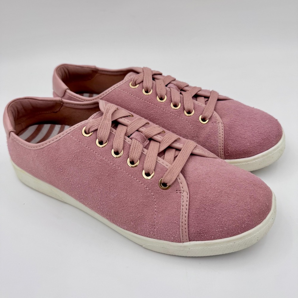 EUC Vionic Brinsley VS339 Pink Suede Lace Up Sneakers Womens 8W Low Top Shoes